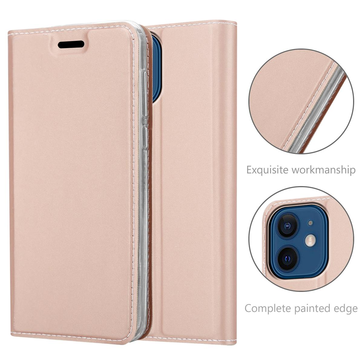 Custodia del telefono rosa aperta. I dettagli mostrano una lavorazione squisita e un bordo completamente verniciato sulla custodia.