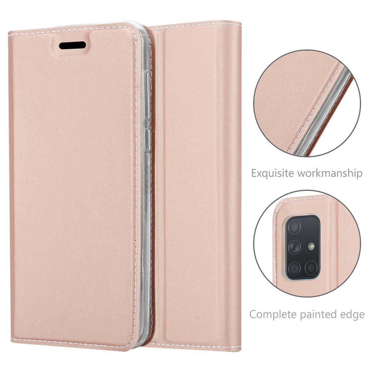 Custodia rosa per telefono, chiusa, con telefono dentro e bordi dipinti.