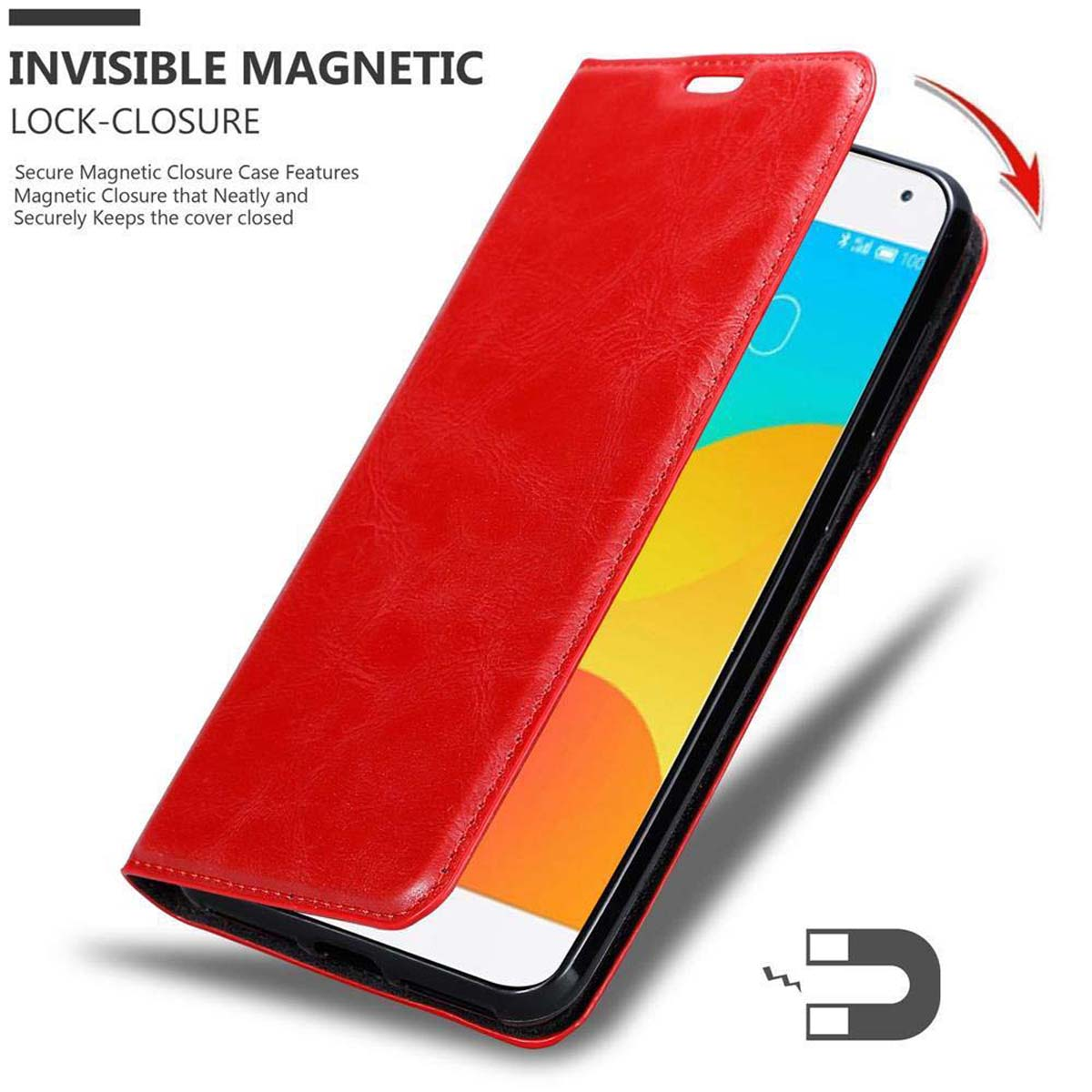 CADORABO Book Hülle Invisible Magnet, MX4, Bookcover, ROT APFEL MEIZU
