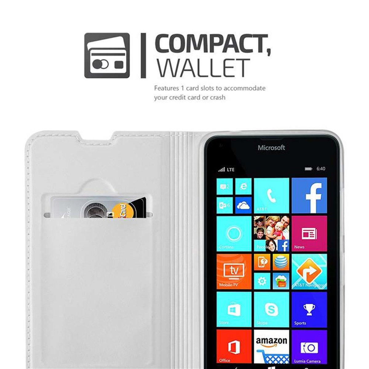 640, Classy Lumia CLASSY Bookcover, Nokia, SILBER Book Handyhülle Style, CADORABO