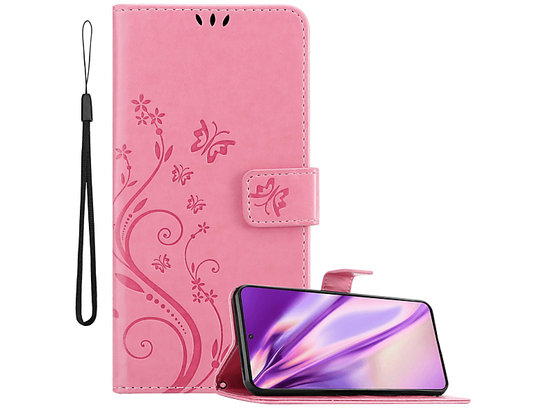 Samsung, 5G, Galaxy FLORAL Blumen Case, Bookcover, CADORABO Muster Flower S21 ROSA Hülle