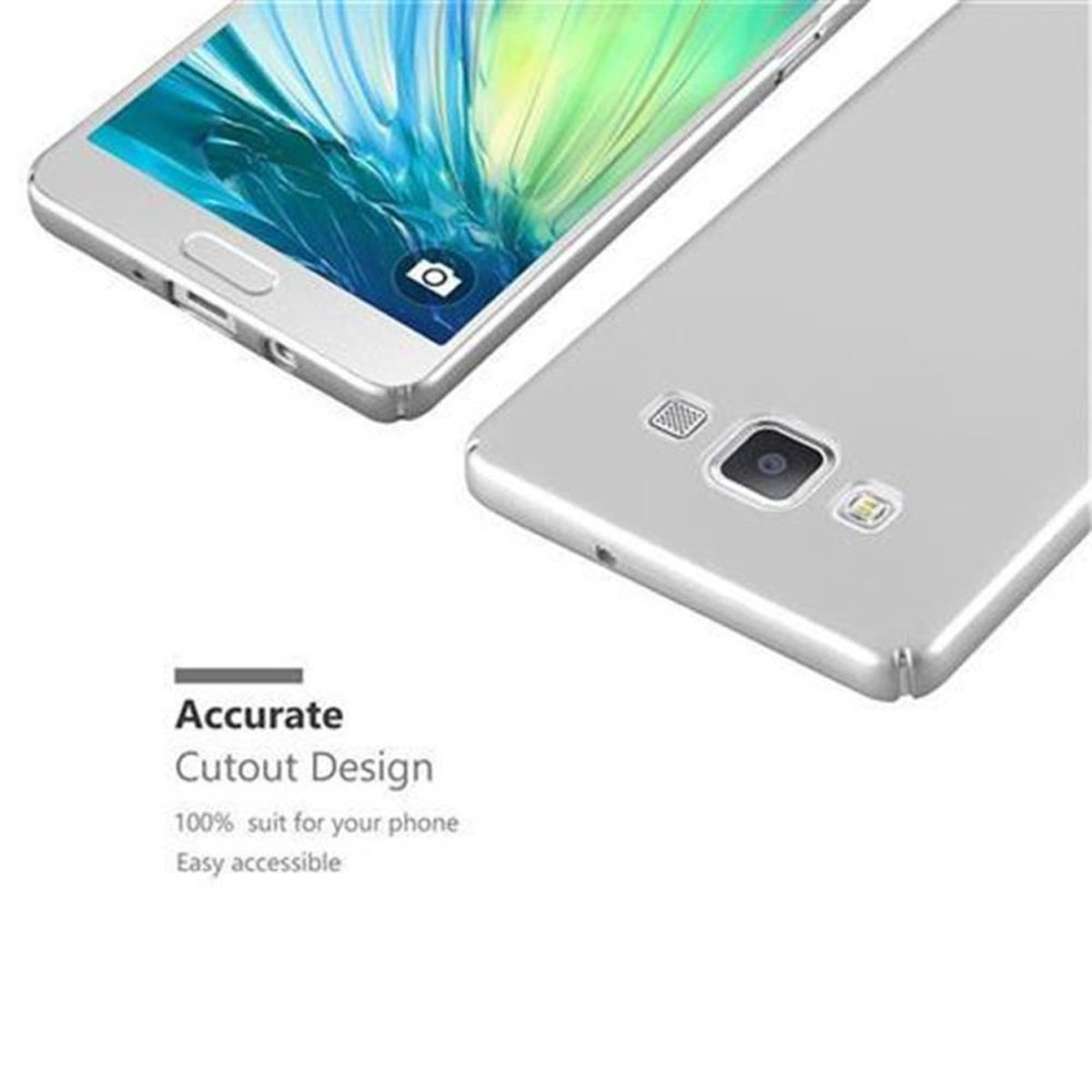 Dos teléfonos, uno plateado y otro blanco. Ambos están en la parte superior, con un diseño recortado.