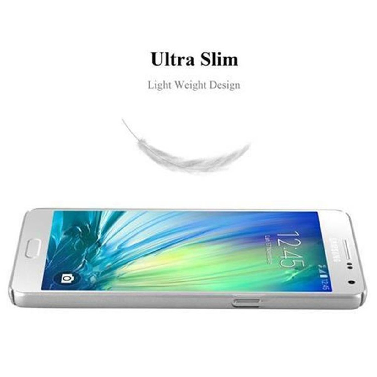 Teléfono plateado. El texto dice 'Ultra Slim'. Una pluma está encima.