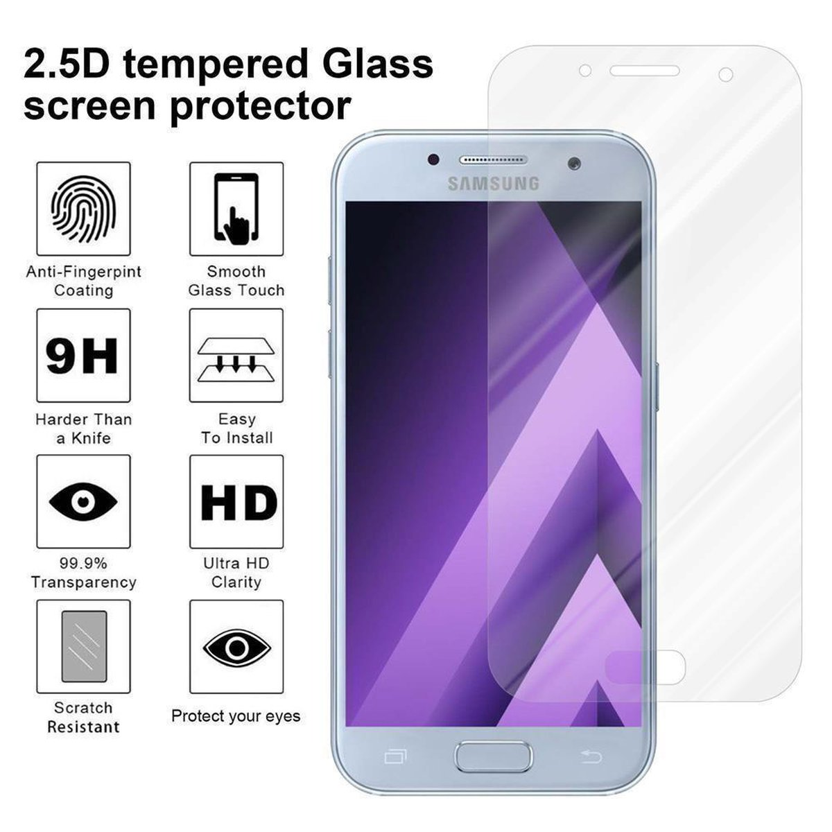 CADORABO Schutzglas Tempered Glas Schutzfolie(für A3 2017) Samsung Galaxy