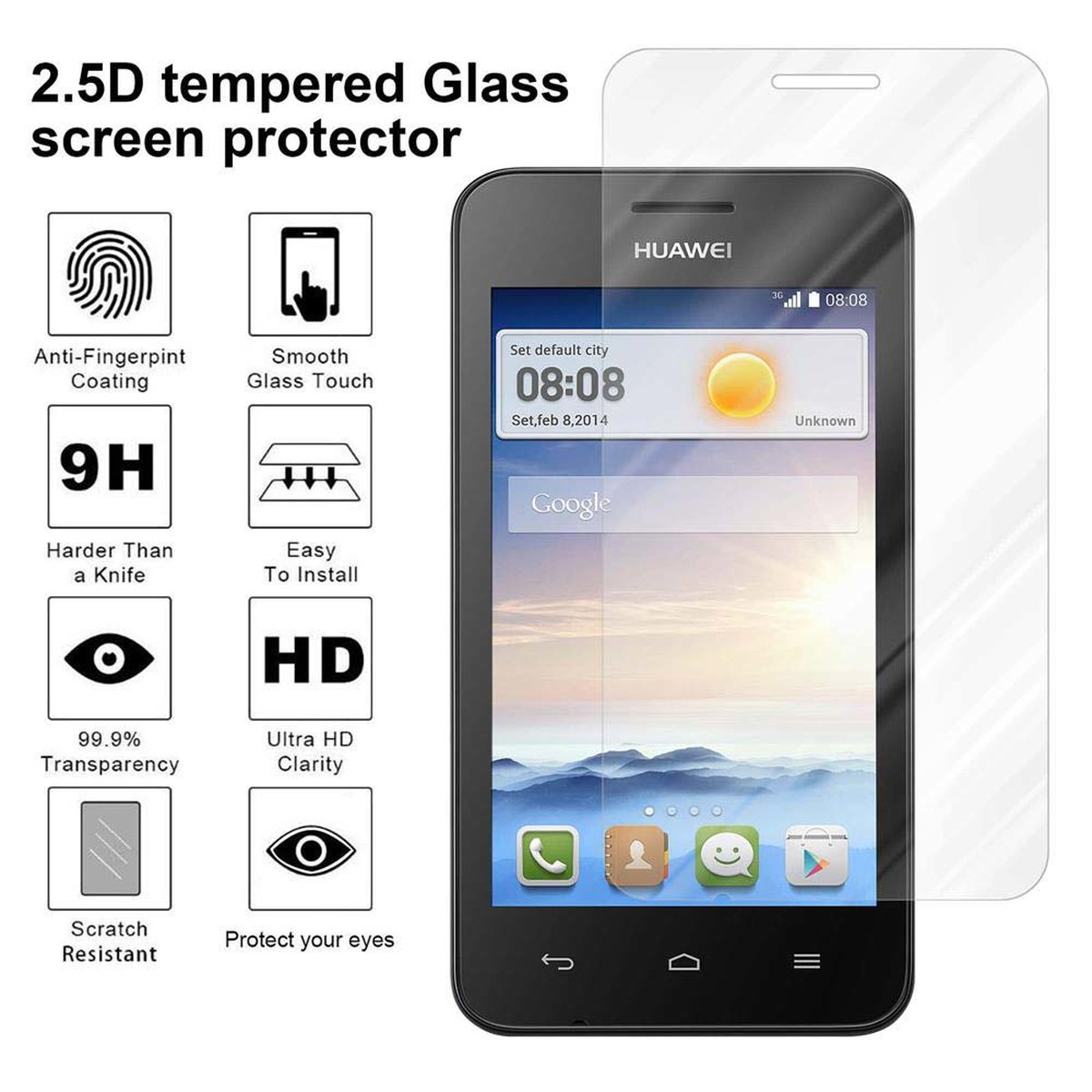 Tempered / Y3C Schutzfolie(für Y331 Huawei Y330 Y360) Schutzglas Y3 / / Glas CADORABO /