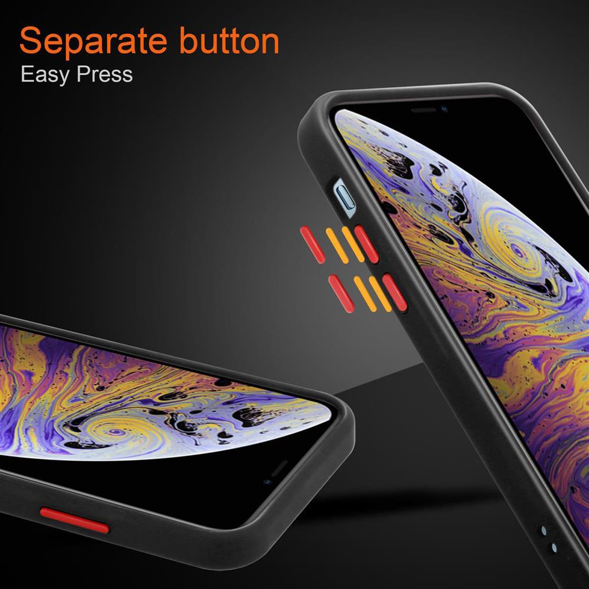 iPhone CADORABO Schutzhülle Silikon Kunststoff - Tasten Rote MAX, Apple, TPU matter XS Backcover, Matt Schwarz Hülle Hybrid Rückseite, und mit Innenseite