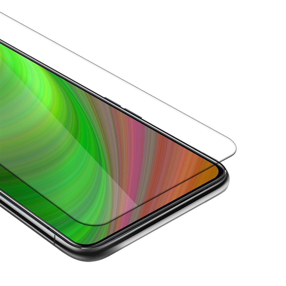 Schermo del telefono con protezione in vetro. Lo schermo mostra colori astratti verdi e gialli.