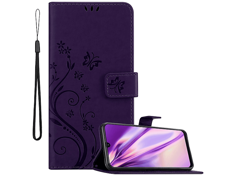 CADORABO Hülle Muster LILA Samsung, FLORAL Case, Bookcover, Blumen Flower Galaxy DUNKEL M31