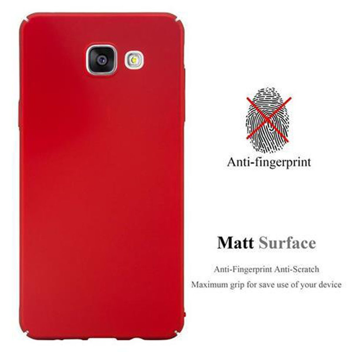 Custodia rossa per telefono, con icona di impronta digitale e testo superficie opaca. Anti-impronta e antigraffio.
