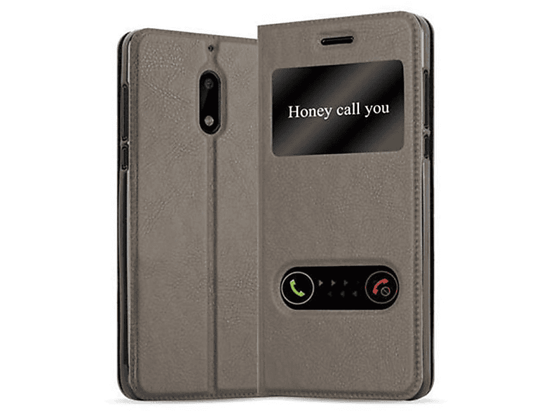 Doppelfenster Hülle, Book Bookcover, CADORABO Nokia, 6 View STEIN BRAUN 2017,