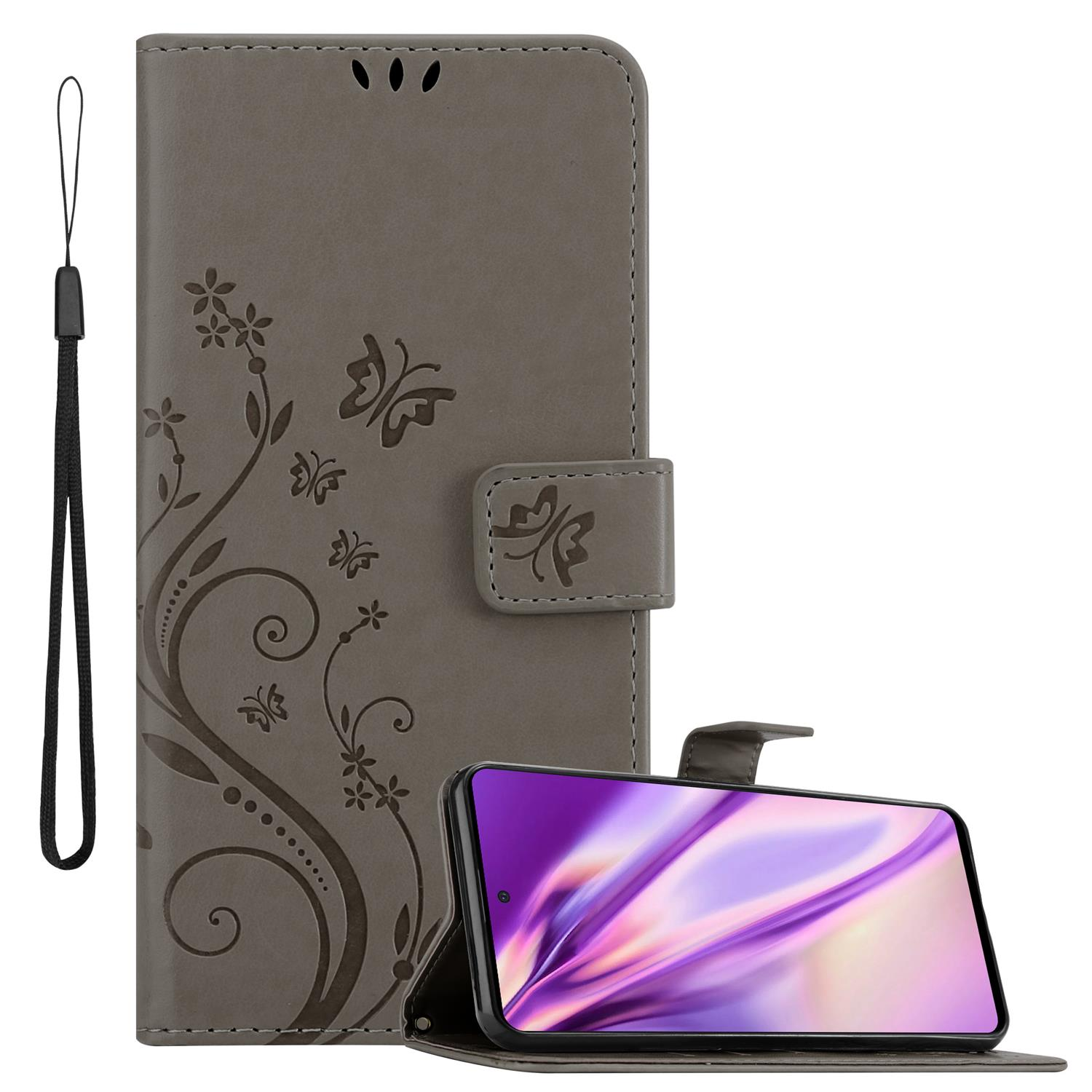 Galaxy A51 GRAU 5G, Hülle CADORABO Case, Bookcover, FLORAL Samsung, Muster Blumen Flower