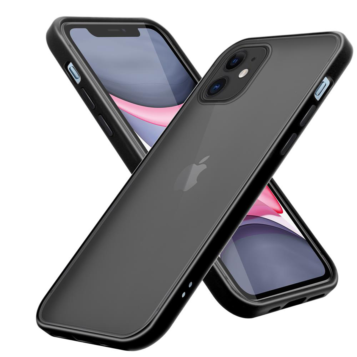CADORABO Apple, Schwarz Rückseite, mit iPhone Silikon Matt und Kunststoff Innenseite Backcover, Schutzhülle Hülle 11, Hybrid matter TPU