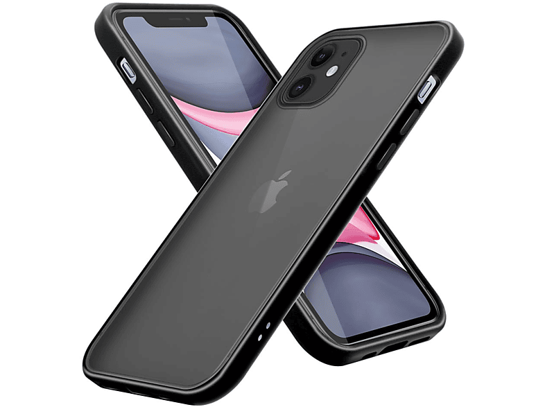 CADORABO Apple, Schwarz Rückseite, mit iPhone Silikon Matt und Kunststoff Innenseite Backcover, Schutzhülle Hülle 11, Hybrid matter TPU