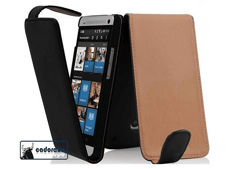 HTC, MINI KAVIAR Flip Cover, ONE Flip CADORABO M4, SCHWARZ im Style, Handyhülle