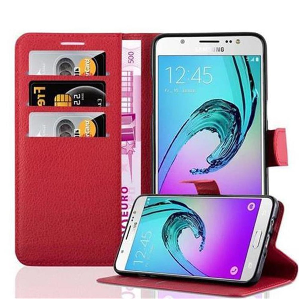 Standfunktion, Galaxy Hülle Samsung, Book CADORABO KARMIN J7 ROT Bookcover, 2016,