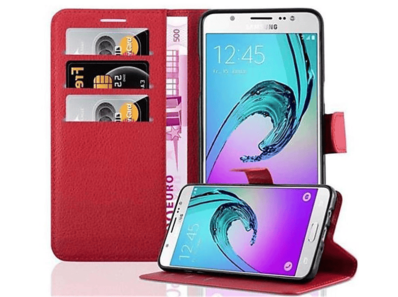 CADORABO Book Hülle Standfunktion, Bookcover, Samsung, Galaxy J7 2016, KARMIN ROT