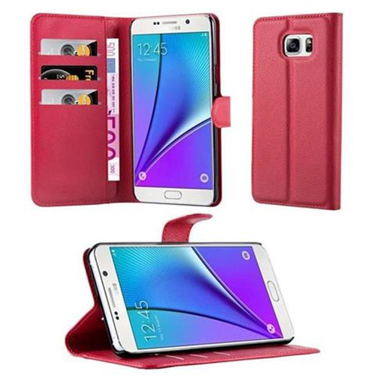 Hülle Samsung, ROT Standfunktion, Galaxy CADORABO NOTE Book KARMIN Bookcover, 5,