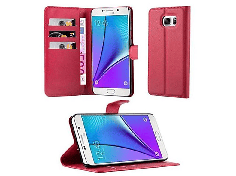 CADORABO Book Hülle Standfunktion, Bookcover, Samsung, Galaxy NOTE 5, KARMIN ROT