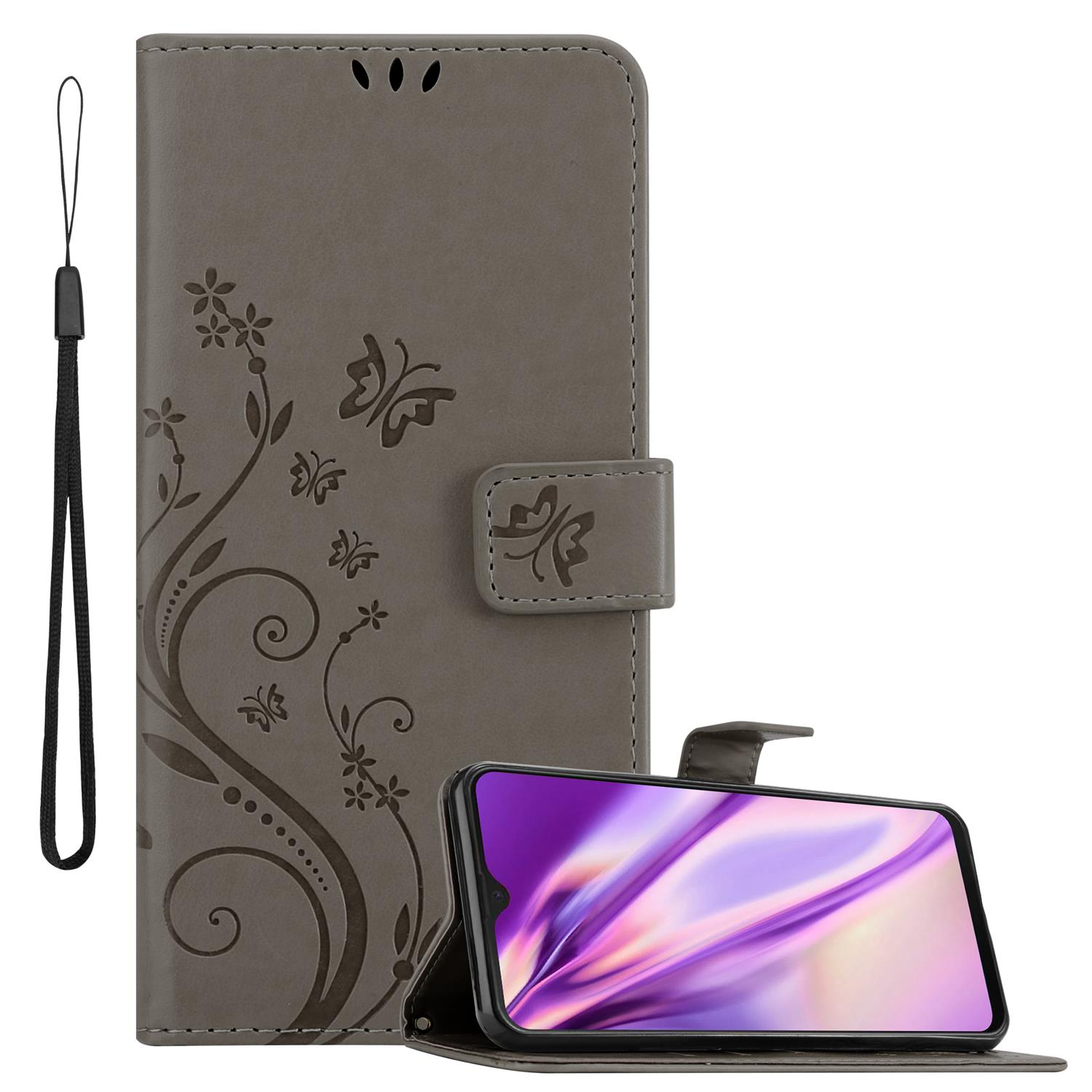 Blumen CADORABO Case, M30s, Samsung, / Hülle GRAU Bookcover, Galaxy Flower M21 FLORAL Muster