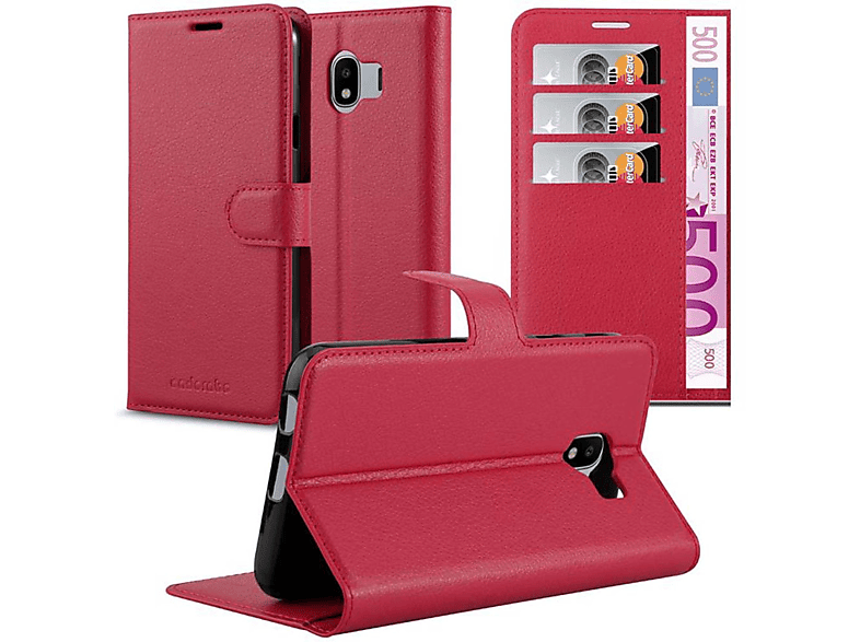 CADORABO Book Hülle Samsung, ROT KARMIN 2018, Bookcover, Galaxy Standfunktion, J4