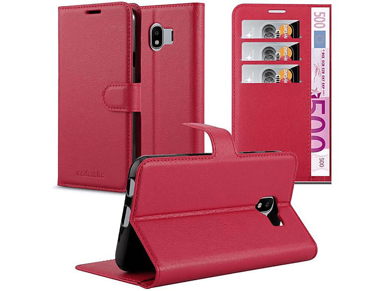 J4 KARMIN 2018, Samsung, Hülle Galaxy CADORABO Standfunktion, ROT Bookcover, Book