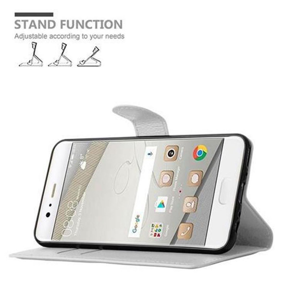 Huawei, ARKTIS Hülle WEIß P10, Bookcover, Book CADORABO Standfunktion,