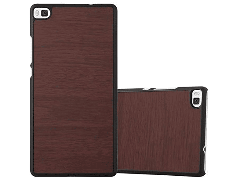 CADORABO Hülle Case Backcover, WOODY Huawei, Style, P8, KAFFEE Hard Woody