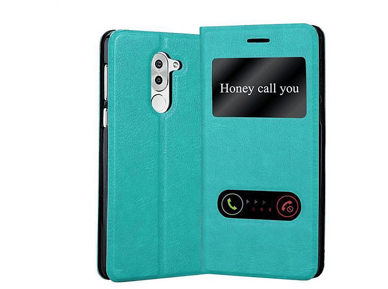 CADORABO Book View Doppelfenster Hülle, Bookcover, Huawei, MATE 9 LITE / GR5 2017 / Honor 6X, MINT TÜRKIS