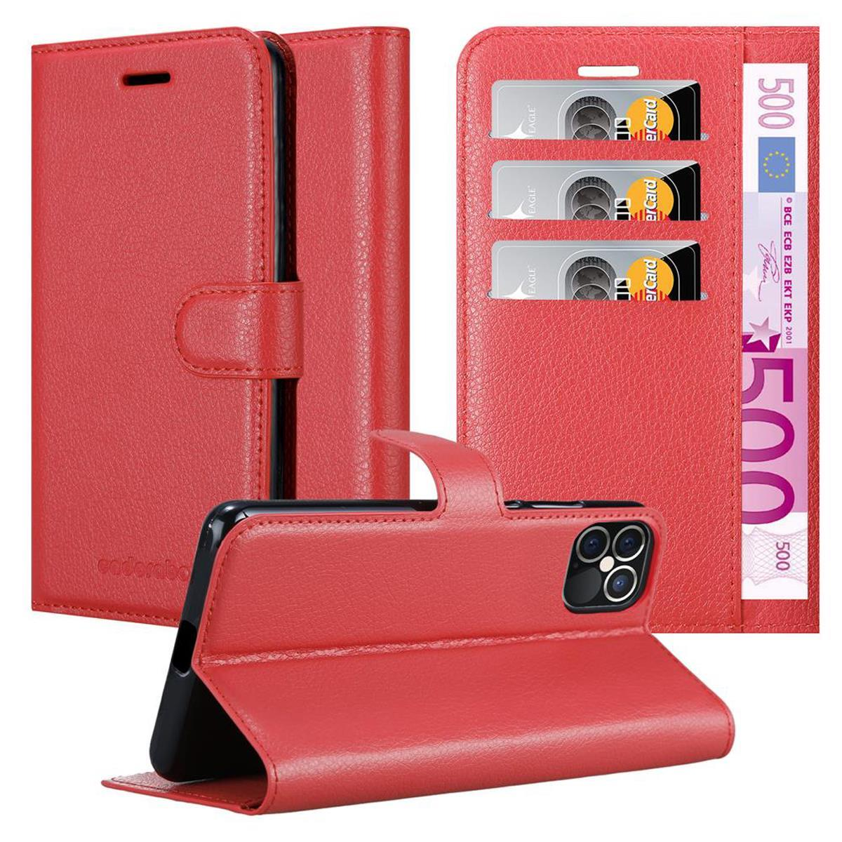 CADORABO Book Hülle Standfunktion, Bookcover, iPhone 12 KARMIN PRO, 12 ROT Apple, 