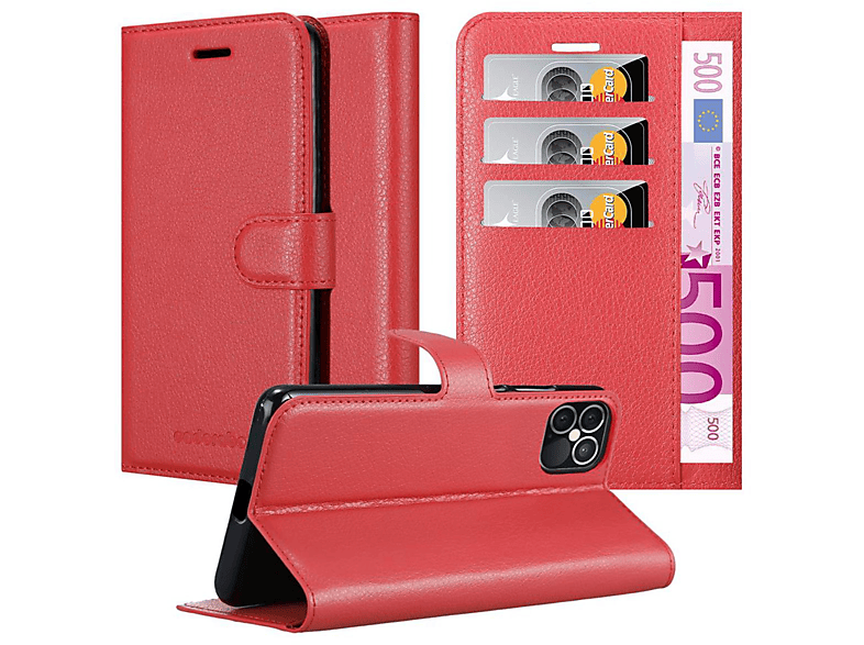 CADORABO Book Hülle Standfunktion, Bookcover, iPhone 12 KARMIN PRO, 12 ROT Apple, 