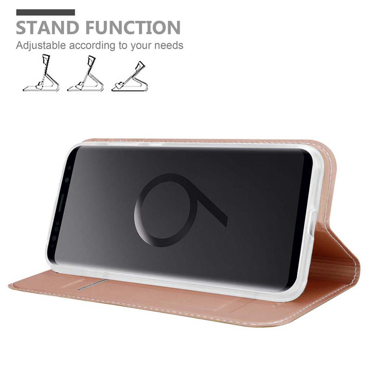 Eine Handyhülle mit Telefon. Das Telefon zeigt einen schwarzen Bildschirm.