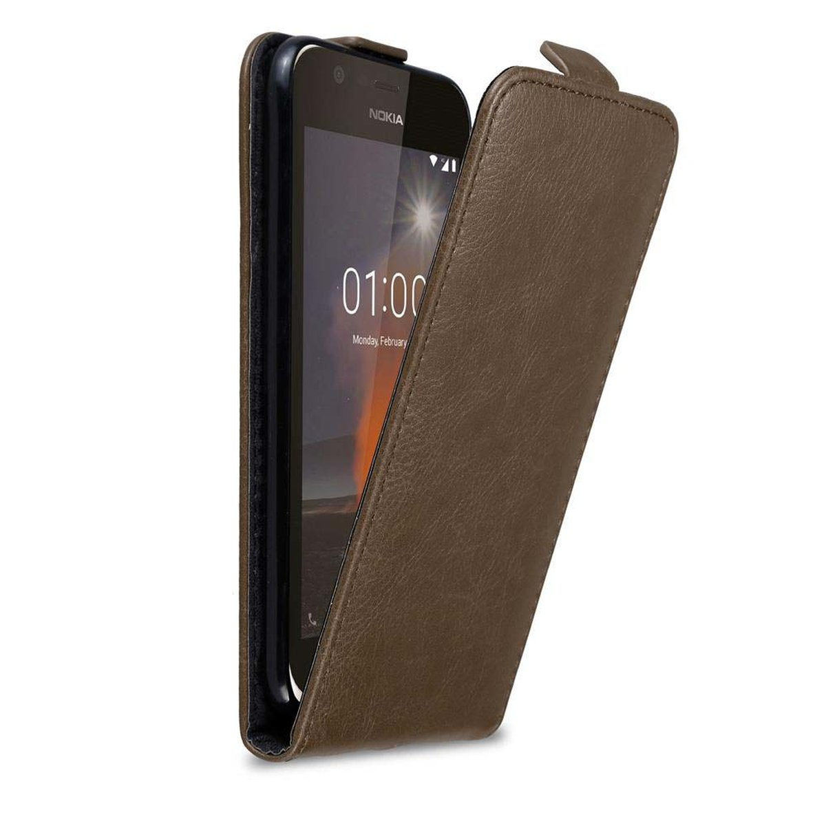 1 Nokia, BRAUN Flip Cover, Hülle Flip Style, 2018, KAFFEE im CADORABO