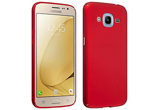 carcasa de móvil Funda rígida para móvil de plástico duro – Carcasa Hard Cover protección;CADORABO, Samsung, Galaxy J2 2016, metal rojo