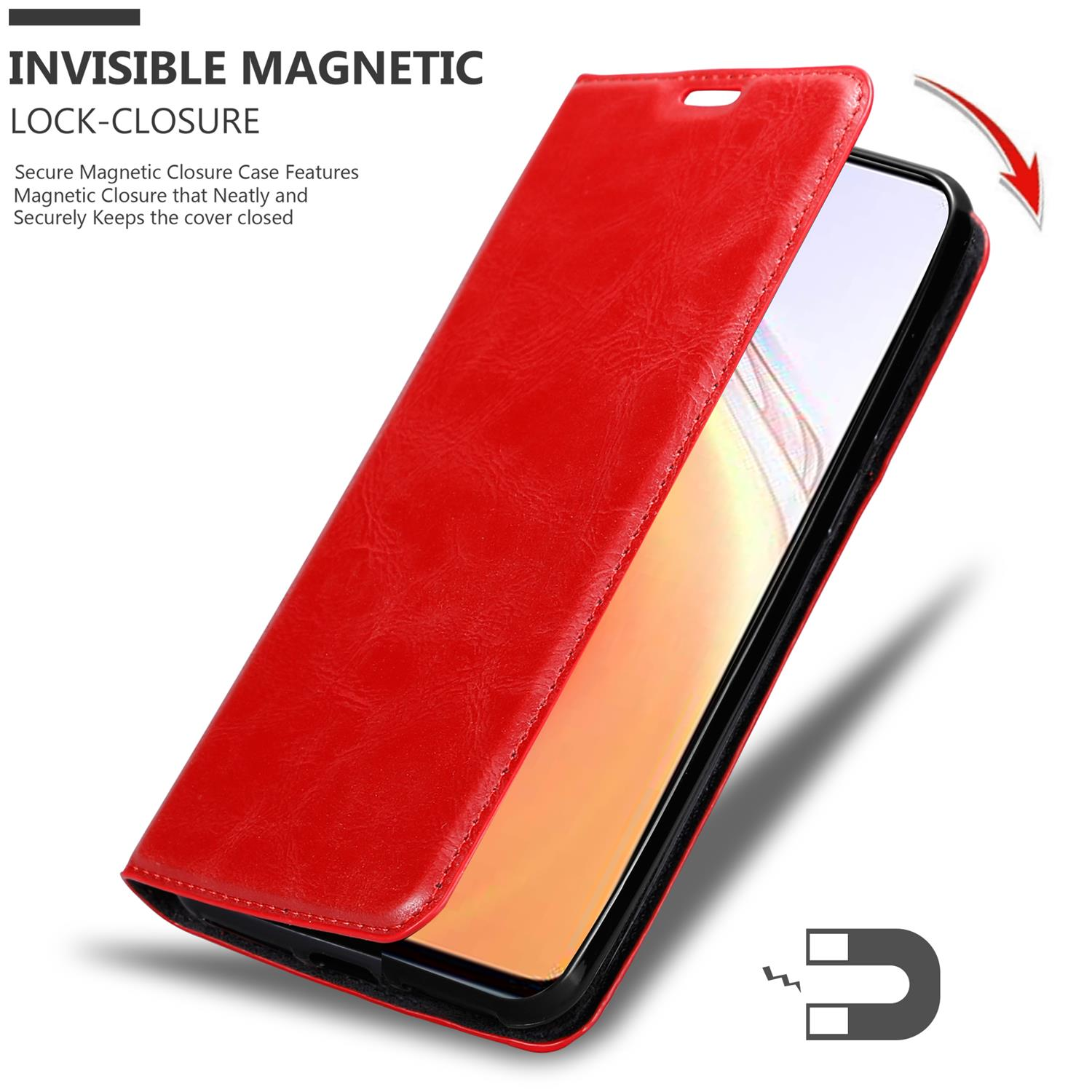 CADORABO Book APFEL / Magnet, Invisible Bookcover, PRO, Mi Xiaomi, Mi Hülle ROT 10T 10T