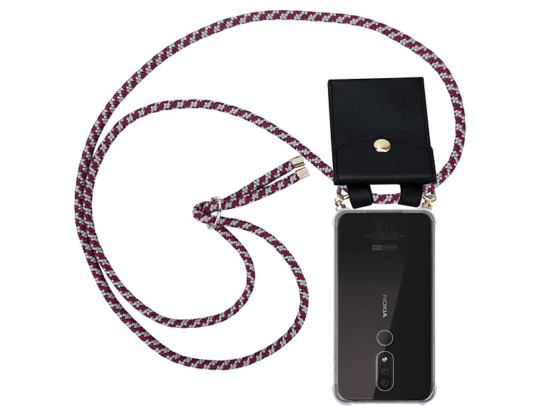 CADORABO Handy Kette mit Gold Nokia, WEIß abnehmbarer Backcover, 4.2, und Hülle, Kordel ROT Band Ringen
