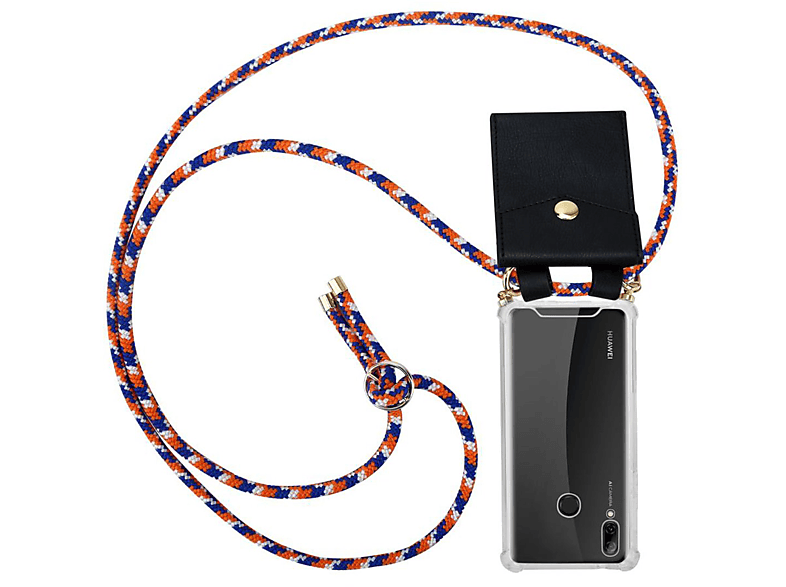 Hülle, Band LITE abnehmbarer Ringen, CADORABO Gold Honor, WEIß P ORANGE Huawei Kordel Handy mit Backcover, 2019, und BLAU / SMART Kette 10