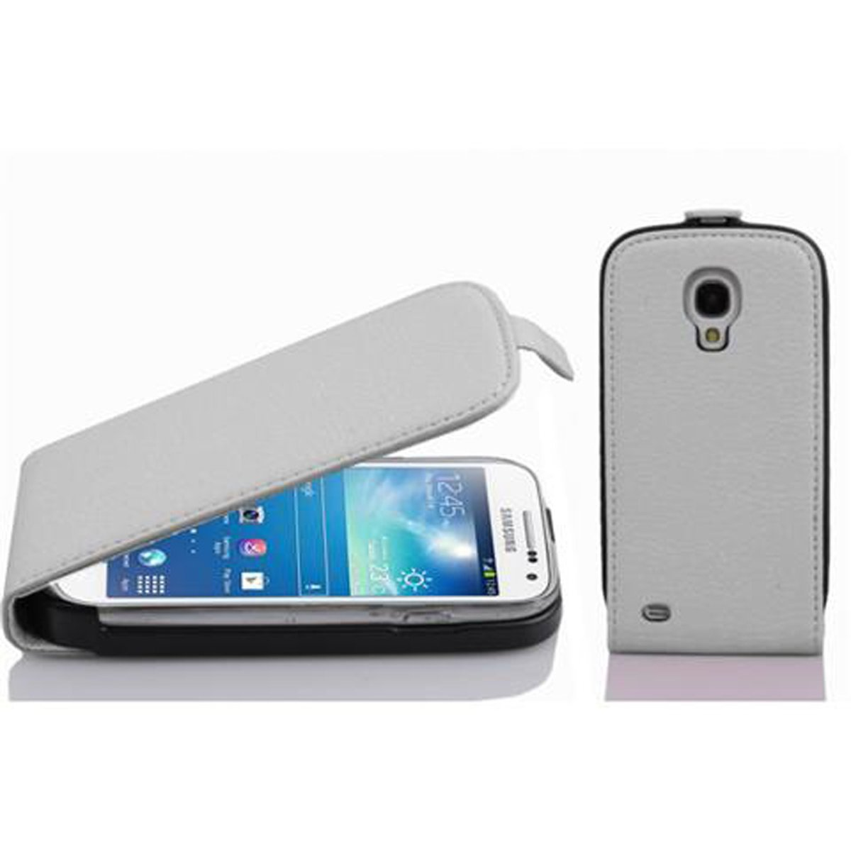 Flip Flip Schutzhülle Samsung, MINI, Cover, S4 Style, CADORABO WEIß Galaxy im MAGNESIUM