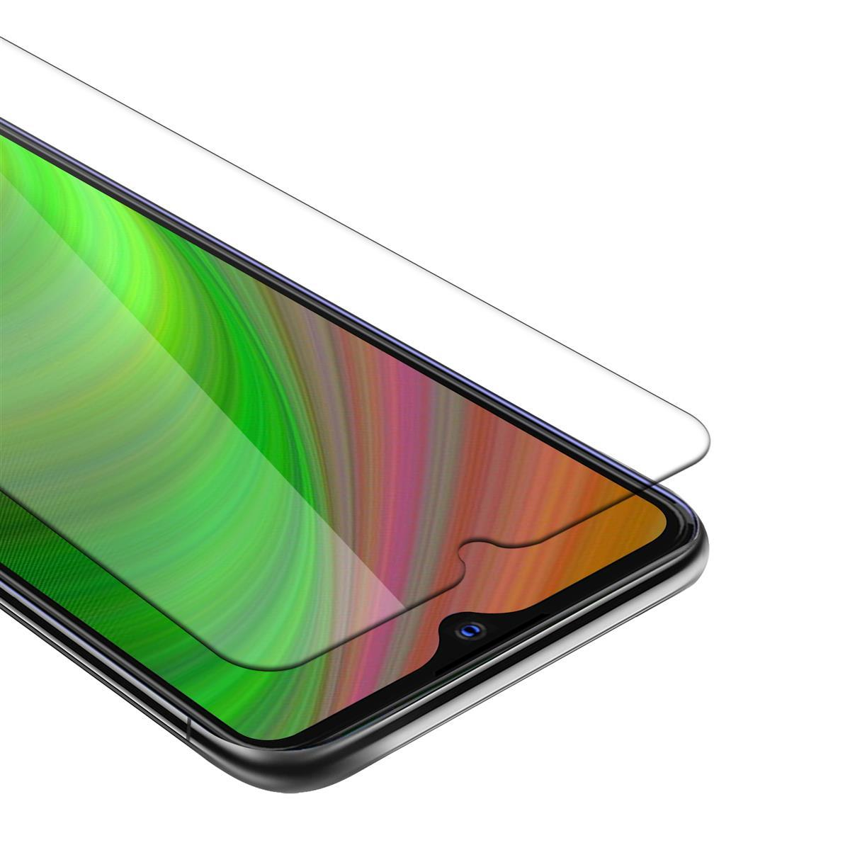 Schermo del telefono con protezione. Lo schermo ha un design a vortice verde e viola.