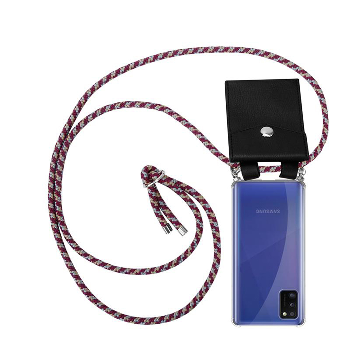 CADORABO Handy Kette Galaxy Samsung, Band ROT GELB WEIß A41, und Silber Kordel mit Backcover, Hülle, Ringen, abnehmbarer