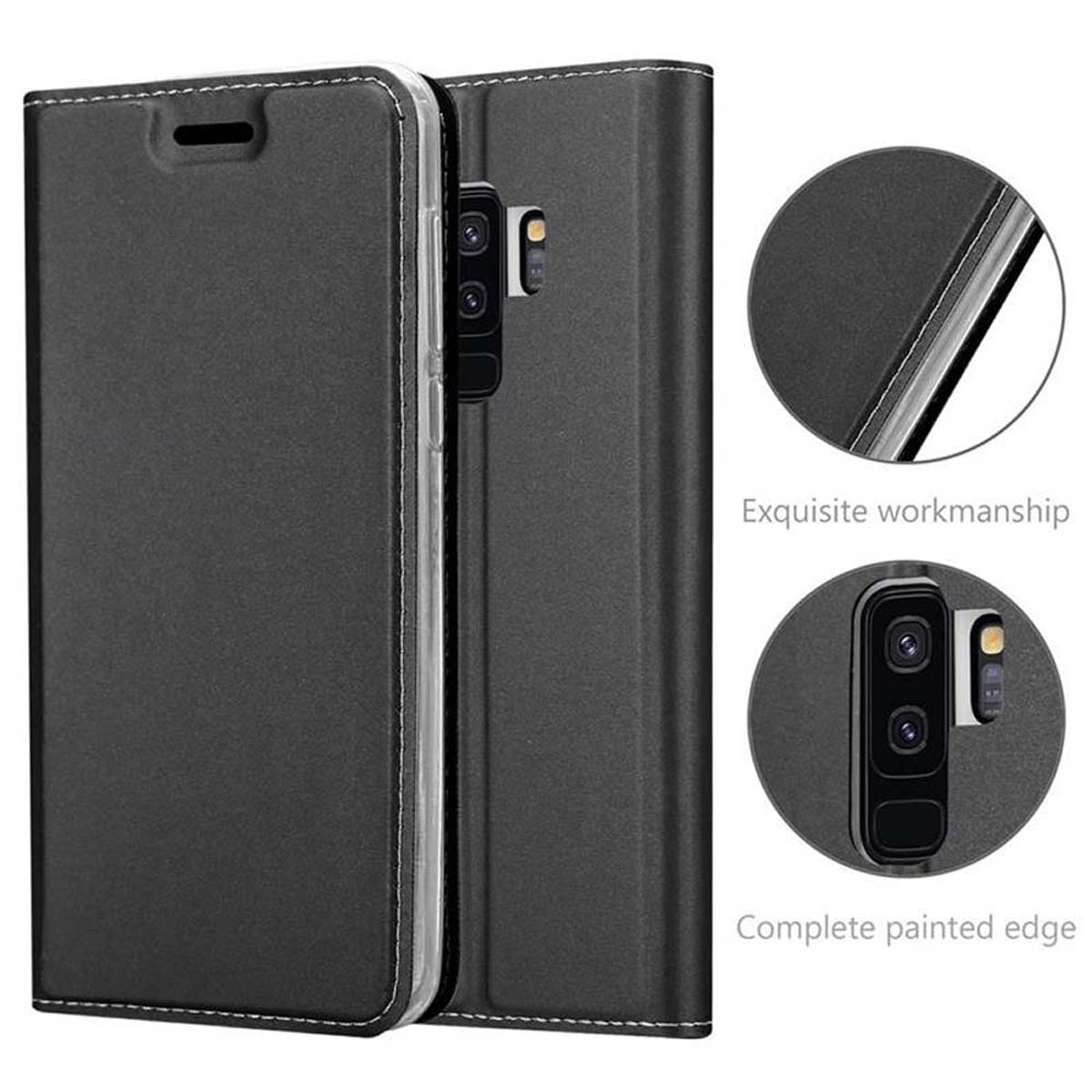 Samsung, CADORABO Classy SCHWARZ Bookcover, CLASSY Galaxy S9 PLUS, Book Style, Handyhülle