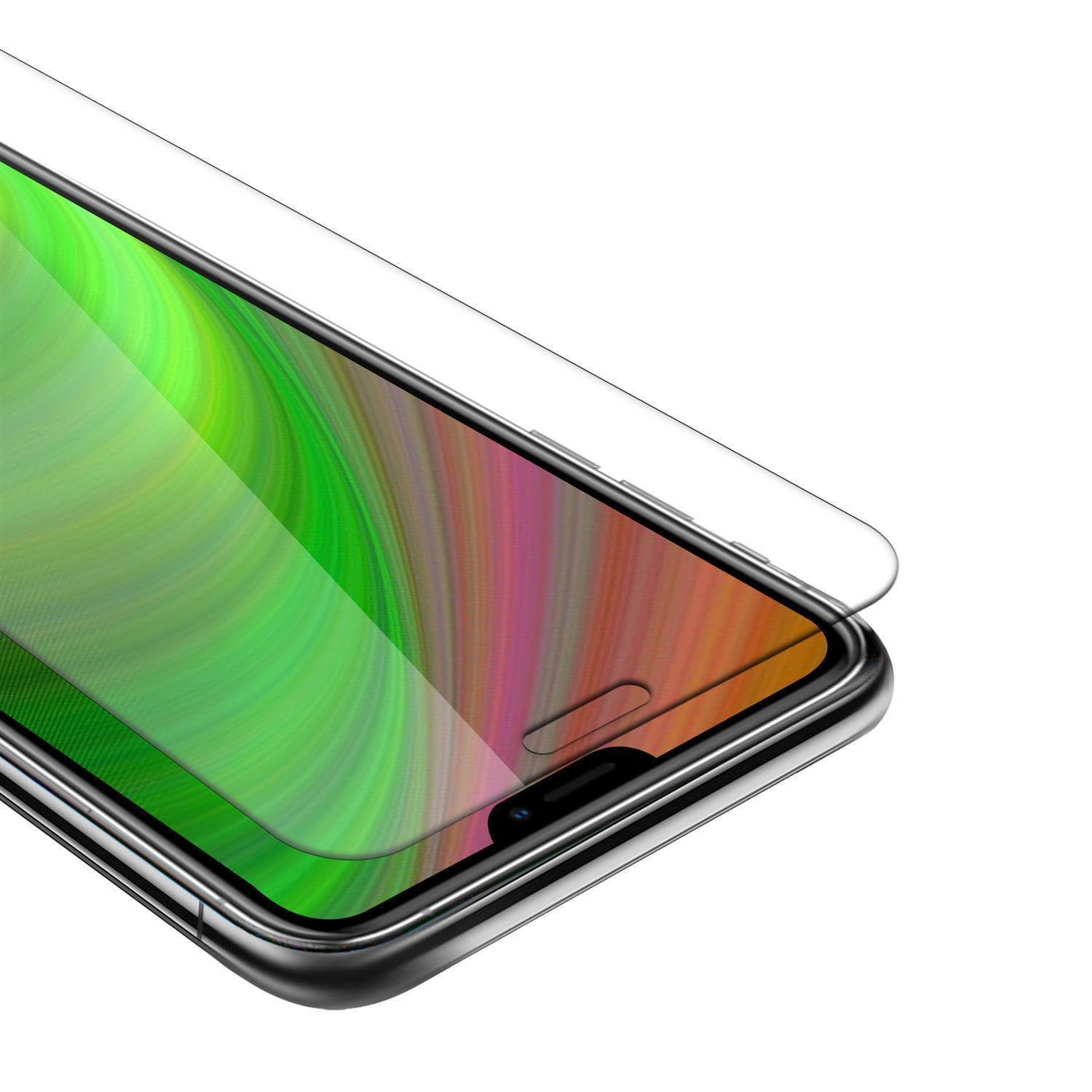Un telefono con una protezione per lo schermo. Lo schermo del telefono mostra forme astratte colorate.