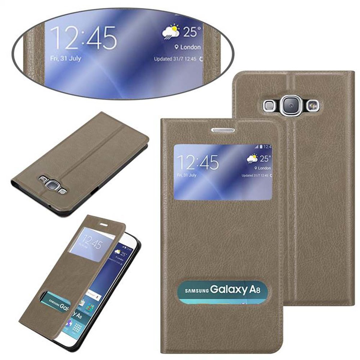 View Book CADORABO STEIN Galaxy Bookcover, 2015, Samsung, Doppelfenster Hülle, BRAUN A8
