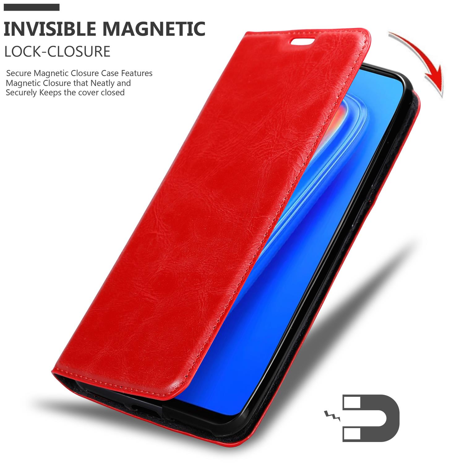 CADORABO Book Hülle Invisible Magnet, ROT 4G, 7 APFEL Bookcover, Realme
