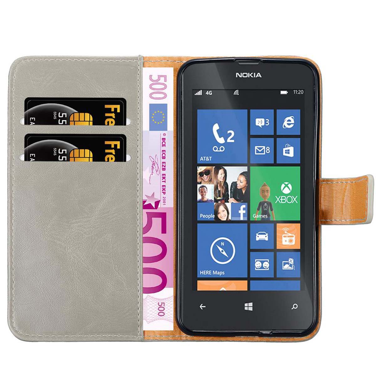 CADORABO Hülle Bookcover, Nokia, Book 521, BRAUN Luxury 520 Style, Lumia CAPPUCCINO 