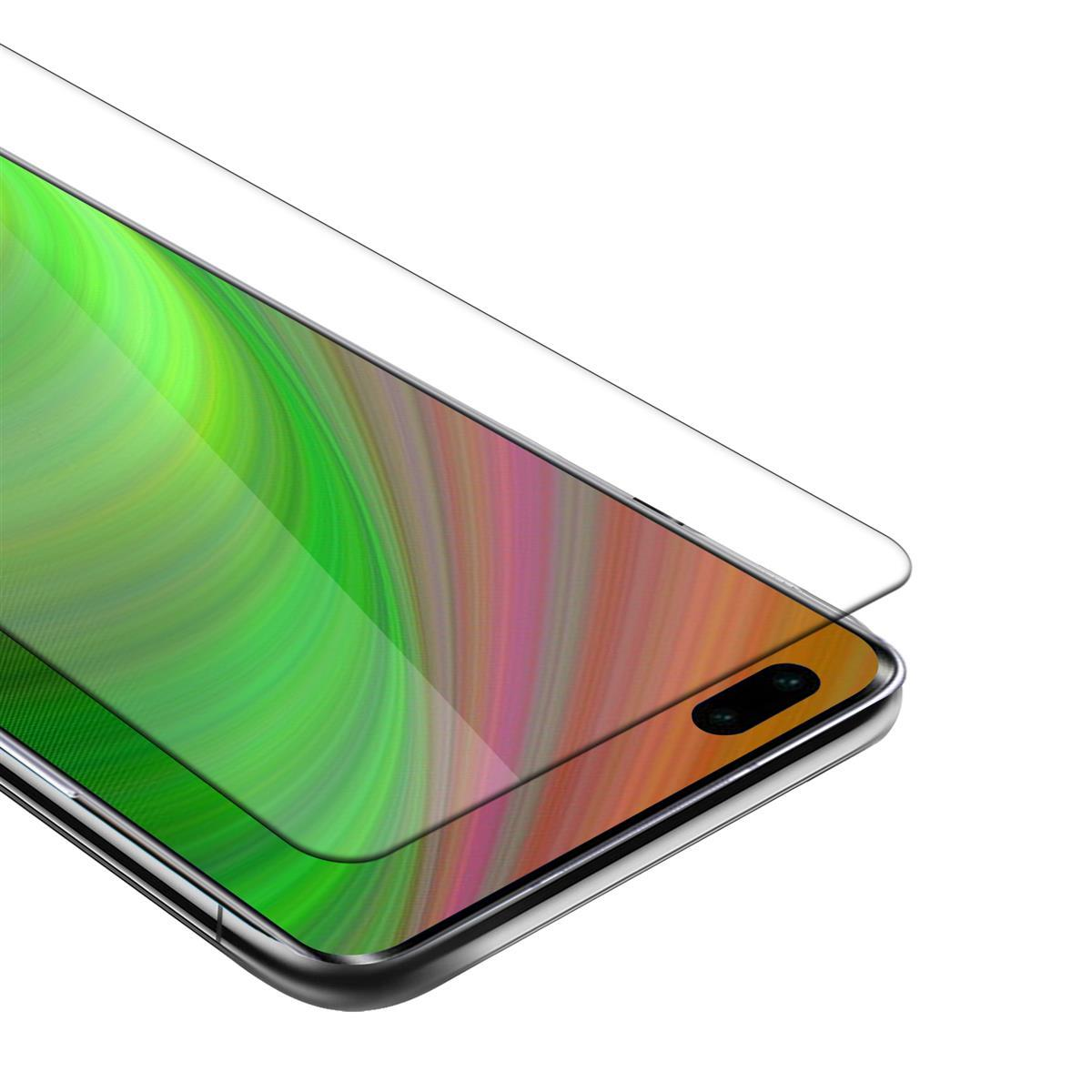 Proteggi schermo sul telefono, con uno sfondo verde e colorato.