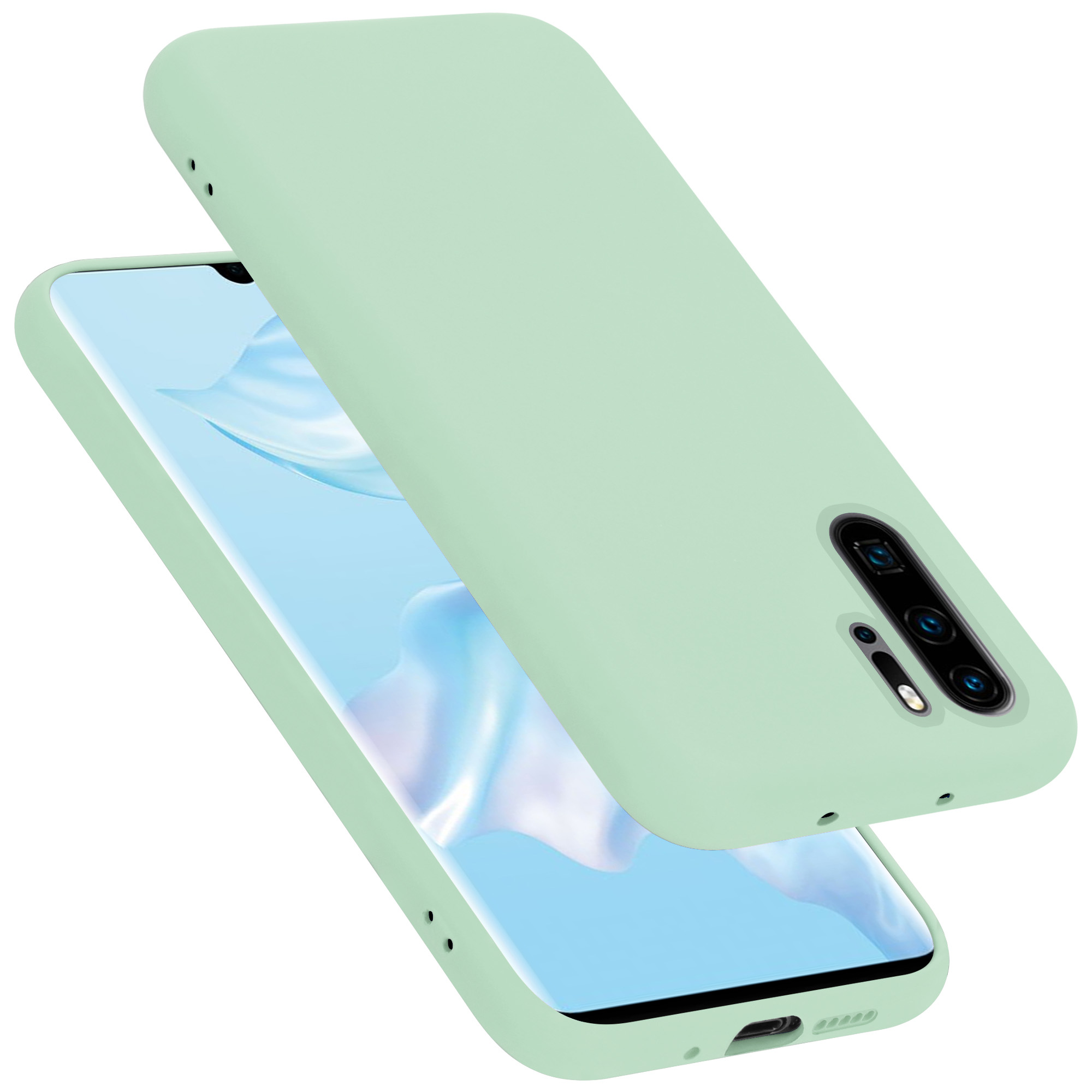 Grüne Handyhülle und ein Telefon. Eines ist geöffnet, das andere geschlossen.