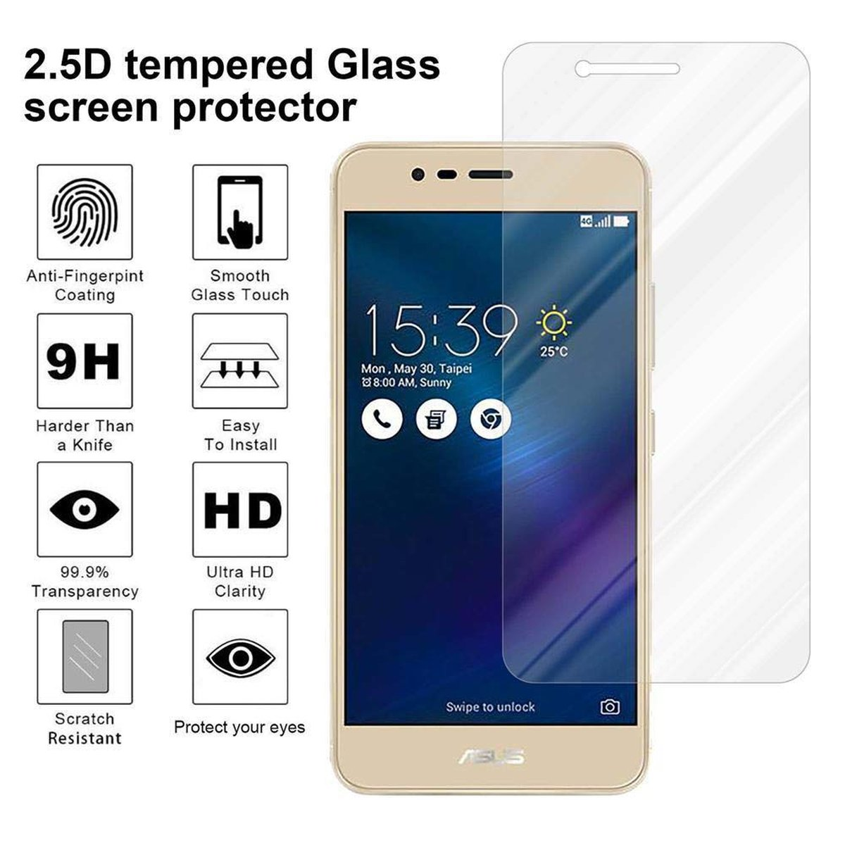 MAX 3 Schutzglas Schutzfolie(für ZenFone (5.2 Zoll)) Glas Asus Tempered CADORABO