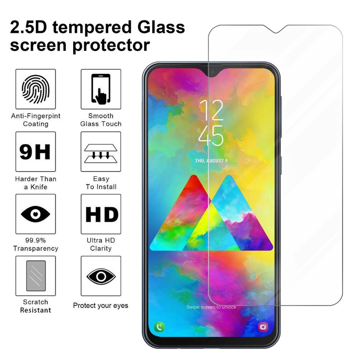 CADORABO Samsung Galaxy Schutzfolie(für Schutzglas Glas M20) Tempered