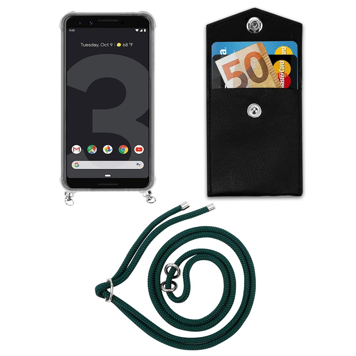 CADORABO Handy Kette mit Band Backcover, Kordel Silber Google, und 3, Ringen, ARMEE Hülle, abnehmbarer PIXEL GRÜN