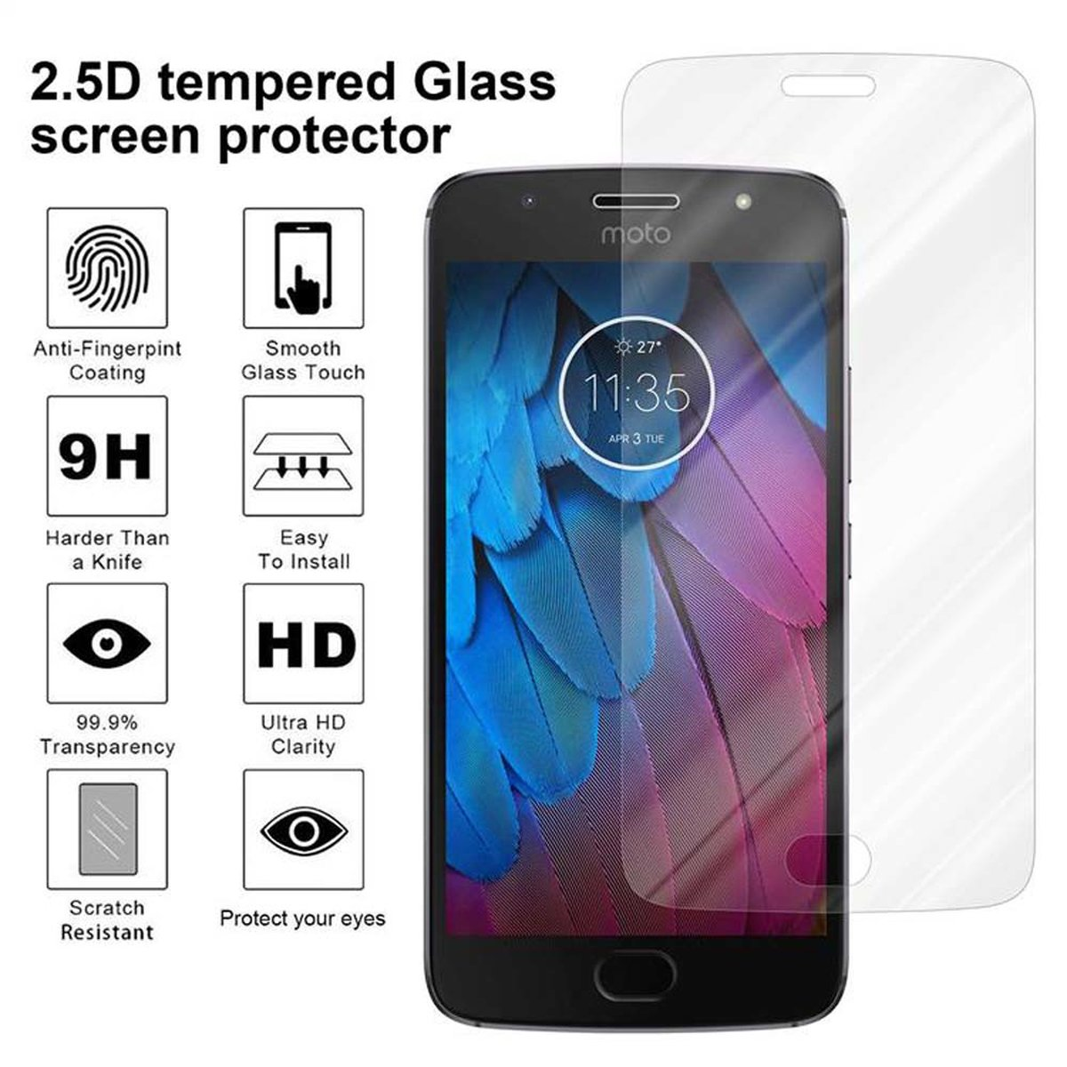 CADORABO PLUS) Tempered Motorola MOTO Schutzglas G5S Schutzfolie(für Glas